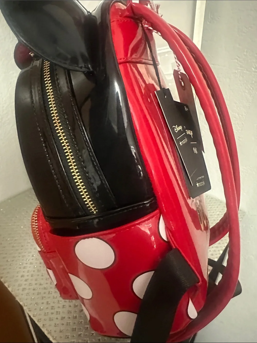 Disney Minnie Mouse Red Black Polka Dot Character Backpack NWT